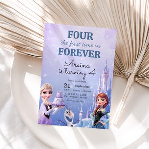 Frozen Four The First Time In Forever Birthday Invitation Frozen 4th Birthday Invitation Kids Fourth Party Invite Elsa Anna Theme EDITABLE