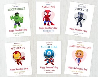 Superhero Valentine's Day Cards Super Hero Classroom Valentines Cards Superheros Kids Valentine Gift Tag School Boy Girl EDITABLE Instant