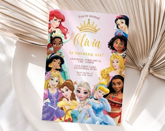 Princess Birthday Invitation Princess Invitation Princess Party Invitation Girl Princesses Invitations Gold Pink Instant EDITABLE Digital