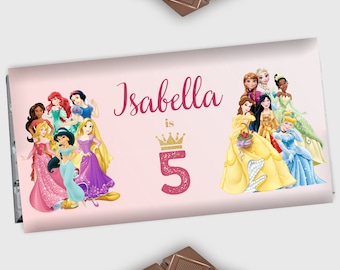 Etichetta di cioccolato principessa Involucro per barretta di cioccolato principessa Bomboniera per festa di compleanno di principesse Involucri per barretta di cioccolato da 1,55 oz MODIFICABILE Istante digitale