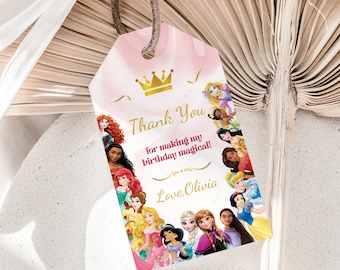 Princess Thank You Tags Princess Birthday Party Favor Tags Princesses Gift Tags Princess Party Tags Favor Labels Instant EDITABLE Digital