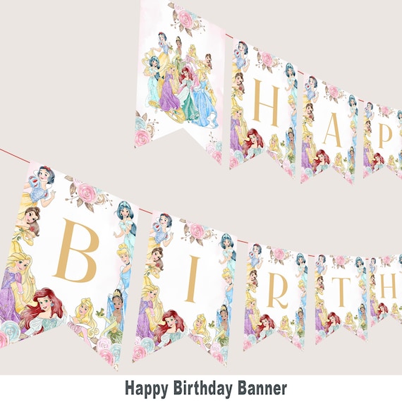 Princess Birthday Banner Princess Happy Birthday Decorations Princess Bunting Princess Decor Princesses Party Supplies Instant PRINTABLE