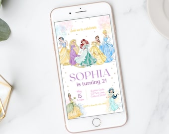 Prinzessin Geburtstagseinladung Prinzessin Einladung Prinzessin Thema Digital Party e-invite Prinzessinnen Mobile elektronische Evite Girl EDITIERBAR
