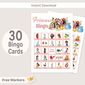Bingo pour princesse Jeux de fête pour princesse Jeux de princesse Jeux d'anniversaire de princesse Activités pour princesses Cartes roses pour fille Imprimable numériquement