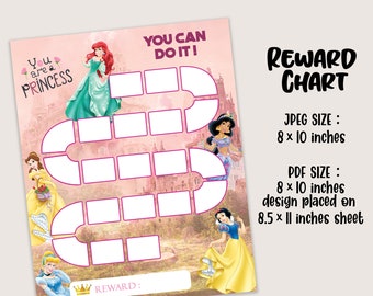 Princess Reward Chart for Girls Princesses Potty Chart for Kids Toddler Routine Chart Sticker Chore Chart Behavior PRINTABLE Instant Digital