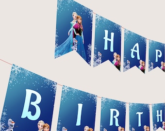 Frozen Birthday Banner Frozen Bunting Frozen Happy Birthday Decorations Frozen Birthday Decor Elsa Party Supplies PRINTABLE Instant Digital