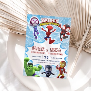 Spidey Joint Birthday Invitation Spidey and his Amazing Friends Siblings Invitation Spidey Double Invite Dual Combined Boy Girl Party Invite