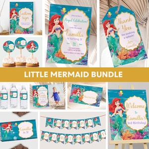 Little Mermaid Birthday Bundle The Little Mermaid Decorations Ariel Party Invitation Little Mermaid Theme Decor Girl EDITABLE Instant
