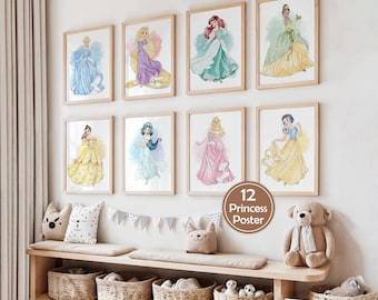 Princess Wall Art Princess Wal Decor Princess Nursery Decor Princess Poster Set of 12 Princesses Art Print Printable