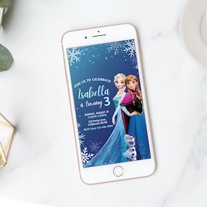 Invito elettronico Frozen Invito di compleanno Frozen Invito digitale per bambini Elsa Invito mobile Evite Anna Party Invito telefonico MODIFICABILE digitale