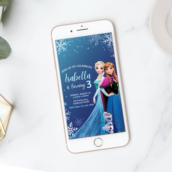 Frozen Electronic Invitation Frozen Birthday Invitation Digital Kids Elsa Mobile Invitation Evite Anna Party Phone Invite EDITABLE Digital