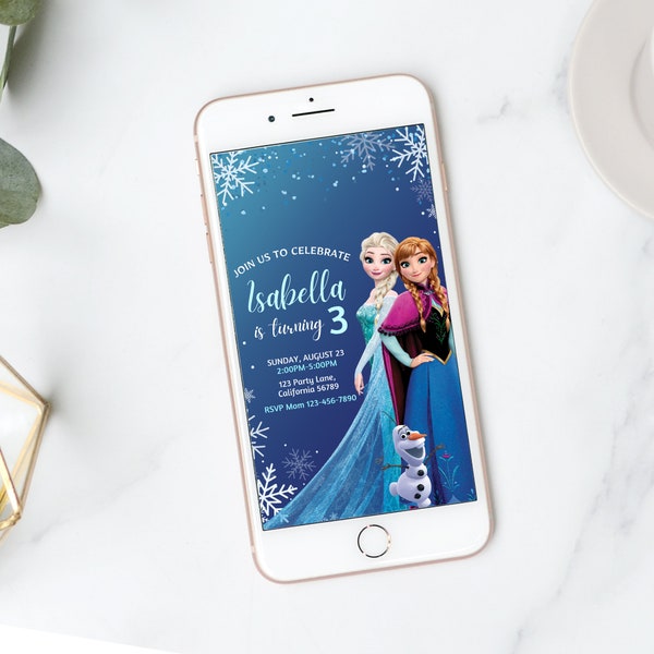Frozen Electronic Invitation Frozen Birthday Invitation Digital Kids Elsa Mobile Invitation Evite Anna Party Phone Invite EDITABLE Digital