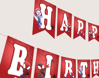 Spidey and his Amazing Friends Birthday Banner Spidey Happy Birthday banner Flag Spidey Decor Spidey Bunting Garland Red Printable instant