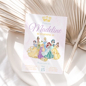 Convite de aniversário de princesa Convite de princesa Convite de festa de princesa Convite tema de princesa para meninas Rosa Digital Instantâneo EDITÁVEL