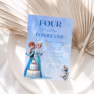 Frozen Four The First Time In Forever Birthday Invitation Frozen 4th Birthday Invitation Kids Fourth Party Invite Elsa Anna Theme EDITABLE