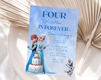 Frozen Four The First Time In Forever Birthday Invitation Frozen 4th Birthday Invitation Kids Fourth Party Invite Elsa Anna Theme EDITABLE