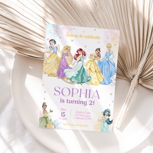 Princess Birthday Invitation Princess Invitation Princess Party Invitation Girl Princesses Invitations Watercolor EDITABLE Instant Digital