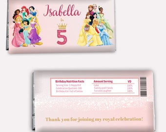 Princess Chocolate Label Princess Candy Bar Wrapper Princesses
