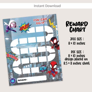 Spidey und seine erstaunliche Freunde Belohnung Tabelle Kinder Chore Tabelle Spidey Potty Training Tabelle Aufkleber Tabelle Verhalten Tabelle Mädchen Kleinkind Digital