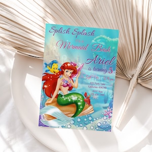 Faire-part petite sirène La petite sirène invitation d'anniversaire petite sirène fête d'anniversaire inviter fille Ariel thème mer MODIFICATION instantanée