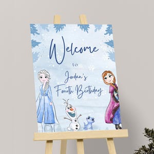 Signo de bienvenida congelado Signo de cumpleaños congelado Elsa Cartel de bienvenida Decoraciones de fiesta congeladas Elsa Tema Decoración Fiesta para niños EDITABLE Instantánea Digital