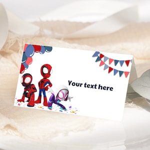 Aranha e seus amigos incríveis Tenda de comida Cartão de barraca de aniversário do Aranha Rótulo de comida do Homem Aranha Etiquetas de comida para festa de Spidey e amigos EDITÁVEIS digitais