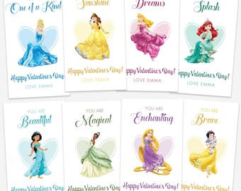 Princess Valentine Day Card Princesses Valentine's Day Cards Princesses Classroom Valentines Cards Kids Gift Tag Girl Boy School Editable