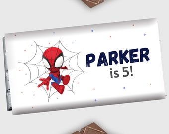 Spidey And His Amazing Friends Chocolate Label Spidey Candy Bar Wrapper Spiderman Boy Birthday 1.55 oz Chocolate Bar Cover EDITABLE Digital