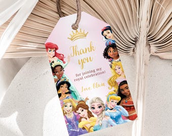 Princess Thank You Tags Princess Birthday Party Favor Tags Princesses Gift Tags Princess Party Tags Favor Labels EDITABLE Digital Instant