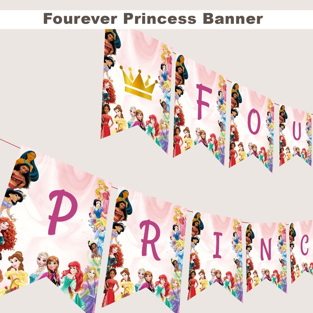 Fourever Princess Birthday Banner Princess Decoration Princesses 4th ...