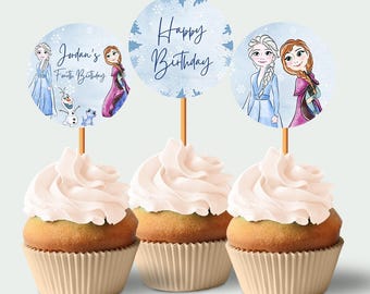 Frozen Cupcake Toppers Gefrorene Kuchen Topper Elsa Cupcake Toppers Gefrorene Geburtstagsfeierdekoration Elsa Theme decor EDITIERBAR Instant Digital