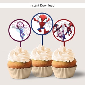 Spidey and His Amazing Friends Cupcake Topper Spidey Cup Cake Topper Printable Kids Birthday Toppers White Spidey Decor Instant Bpy Girl