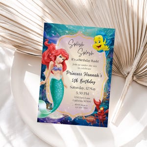 Faire-part d'anniversaire de la petite sirène Faire-part de la petite sirène Ariel Party Inviter le thème de l'Invitation de la petite sirène MODIFICATION numérique instantanée