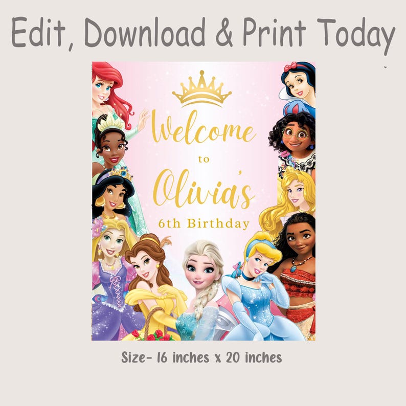 Welcome Princesses Princess Welcome Sign Princess Birthday Sign Princesses Welcome Poster ...