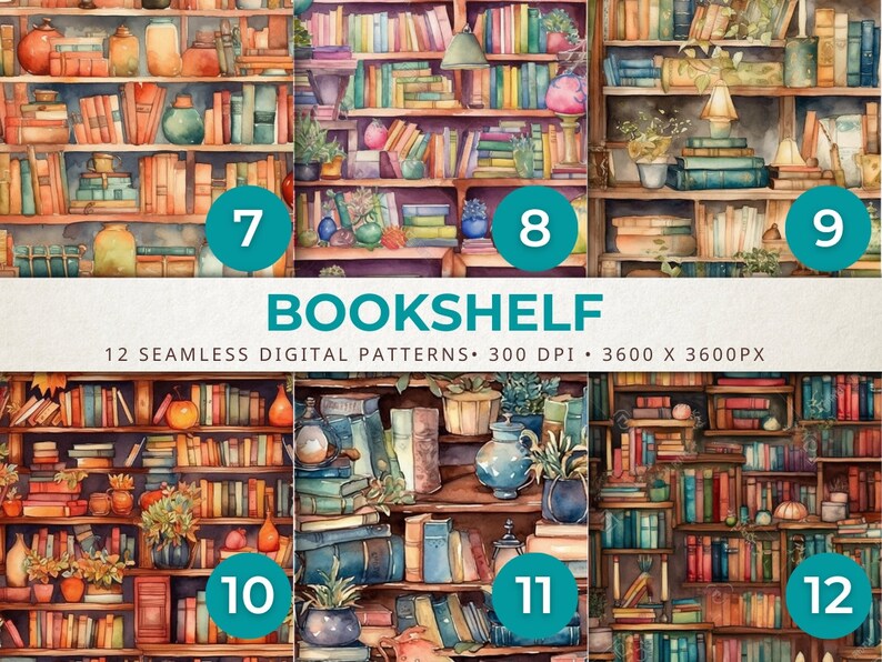 Bookshelf Digital Paper Pack Set of 24 Highquality JPEG Etsy