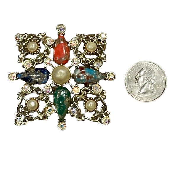 VTG Rhinestone Faux Pearl Statement Brooch Jewelr… - image 5