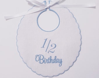 Keepsake 1/2 Birthday Bib / Half Birthday Bib/ 6 months old baby Bib/ Cake Smash Bib/