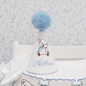 Personalized Teddy Bear Birthday Hat Topped With 2.8&quot; Pom Pom/ Name Hat/Party Hat For Any Age/Baby Keepsake/Cake Smash Hat/ 1st Birthday Hat