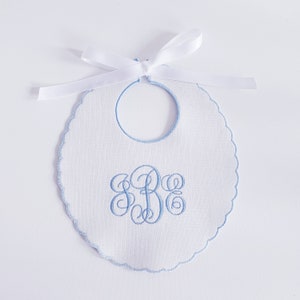 Keepsake 1st Birthday Monogrammed Bib/ Personalized Monogram Bib/ Cake Smash Bib/ Initials Monogram Bib/ White and Blue Personalized Bib