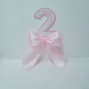 Bow Cake Topper/ 2 cake topper with bow/Birthday Cake topper for any age/ Custom made Embroidery Cake Topper to match with our Sets
