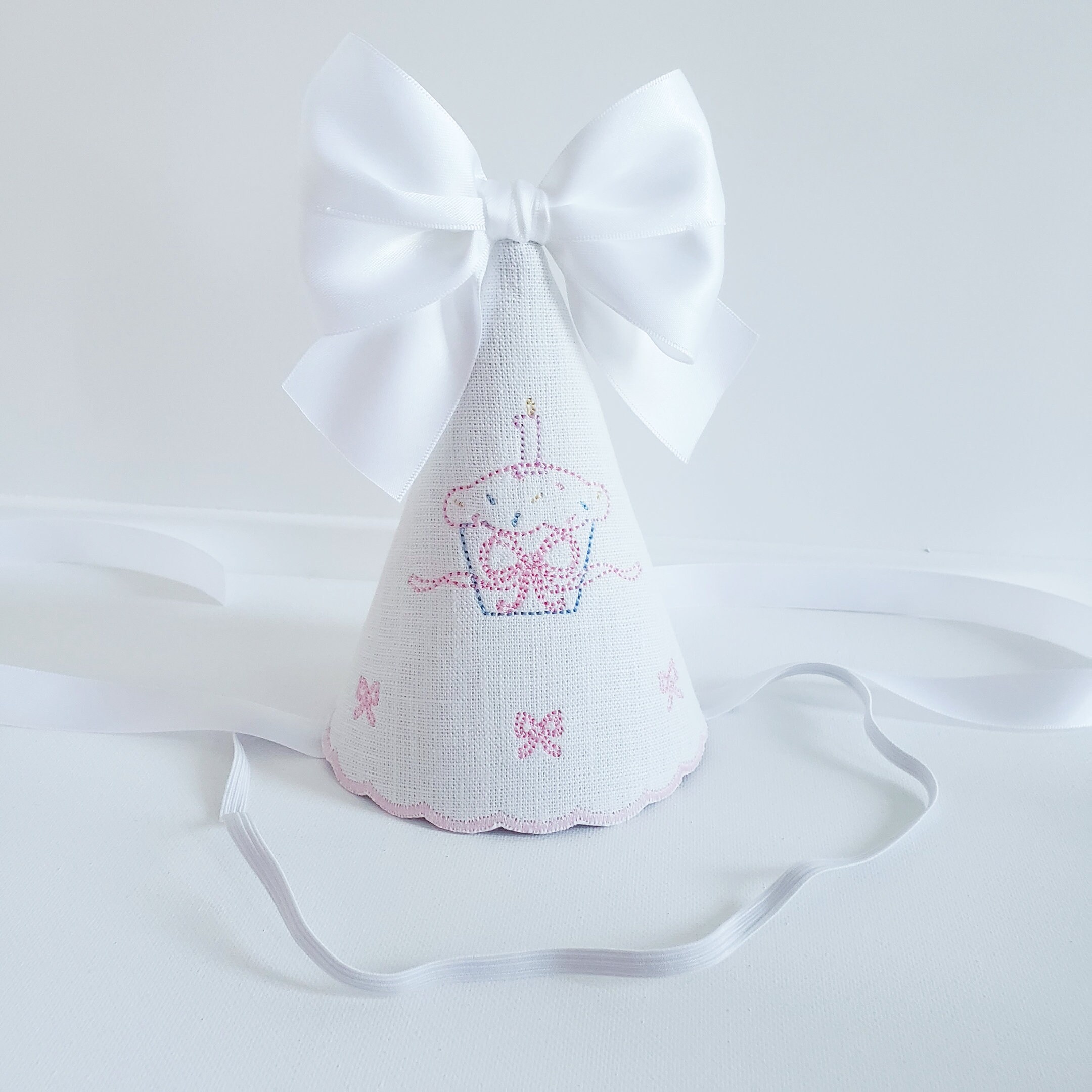Cupcake and Bows Birthday Hat/Keepsake Birthday Hat/1st Birthday Hat/Personalized Birthday Hat For Any Age/ Cake Smash Hat/ Baby Girl Hat