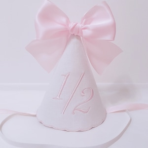Half Birthday Hat / 1/2 Birthday Hat/ 6 Months Birthday Hat/ White and Pink Embroidery Hat/ Personalized Hat For Any Age