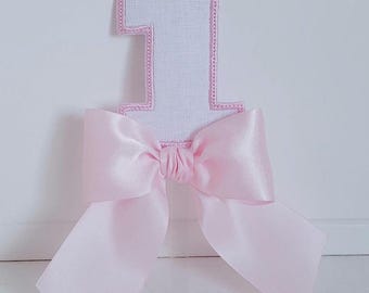 Linen Half Birthday Cake Topper: Pink Bow, Embroidered 1/2 - Etsy