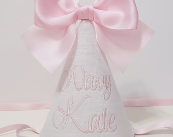 Keepsake Personalized Name Birthday Hat/ Baby Girl 1st Birthday Bow Hat/ Embroidery Name Hat/ Birthday Hat For Any Age/ Cake Smash Hat