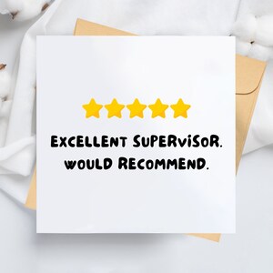 Excellent Supervisor Would Recommend - 5 Star Supervisor - Mentor Thank You Card, Best Mentor Card, Leaving Card, Retirement Card