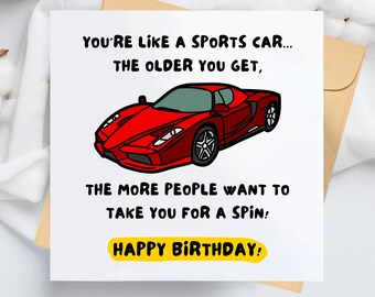 Sports Car Birthday Card, Husband Boyfriend Gift, Car Lover Pun (5.5x5.5" Square)