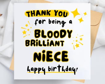 Bloody Brilliant Niece Greeting Card – Funny Card for Niece, Happy Birthday Niece
