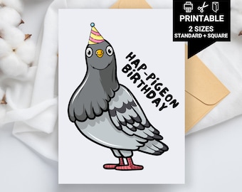 印刷可能な鳩の誕生日カード - ハッピーピジョンバースデー、かわいい鳩のカード、面白い誕生日カード、面白いカード、鳩好きのための誕生日カード