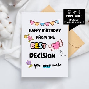 Afdrukbare verjaardagskaart voor partner, gefeliciteerd met de beste beslissing die je ooit hebt genomen, afdrukbare verjaardagskaart voor vrouw, afdrukbaar