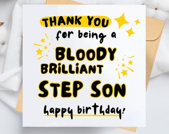 Bloody Brilliant Step Son Birthday Card – Funny Greeting, Cardstock